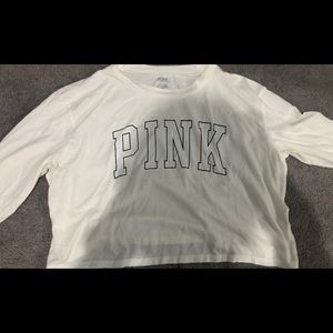 🚫SOLD🚫 PINK VS long sleeve crop logo tshirt